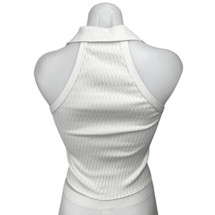 Zara White Textured Knit V-neck Collar Racerback Crop Sweater Tank Top Size S