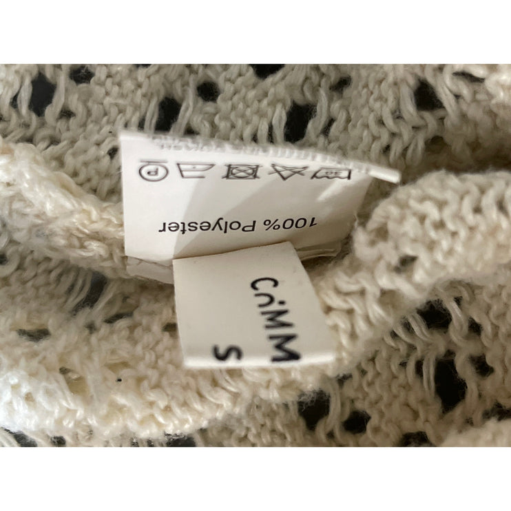 Commense Cream Beige Open Knit Crochet Long Sleeve Button Up Crop Top Size S