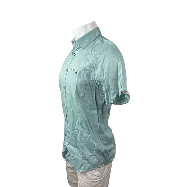 Ted Baker Men's Green Short Sleeve Chest Pocket Button Down Shirt Top Size M
