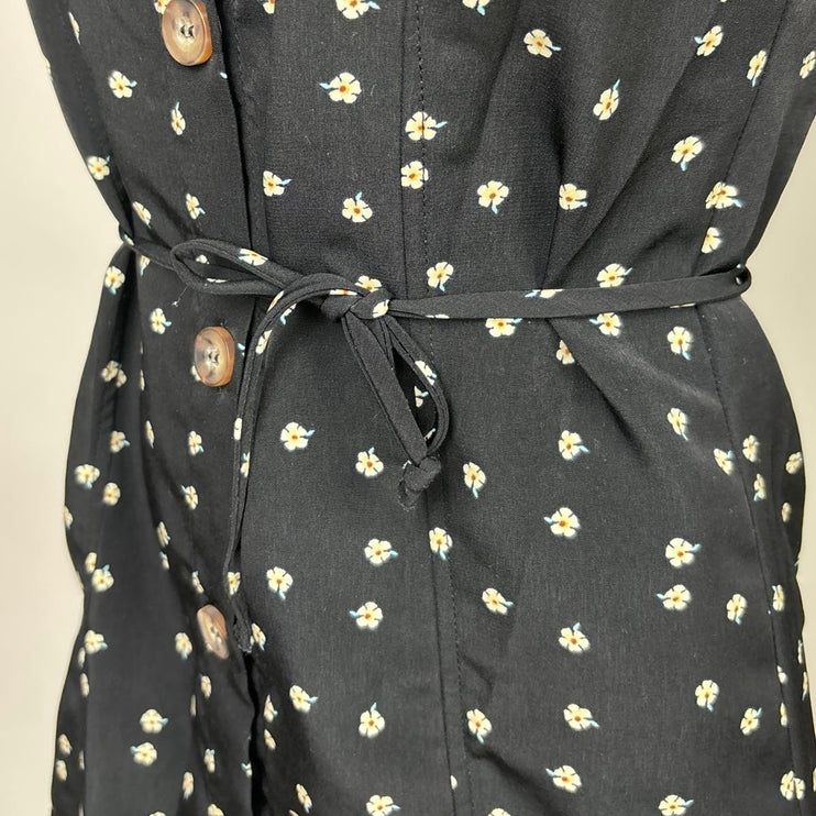 Nordstrom BP Black Daisy Floral Print Collar Button Down Shirt Dress Size XXS