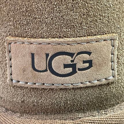 UGG Classic Ultra Mini Brown Suede Round Toe Faux Fur Pull Tab Ankle Boots Sz 11