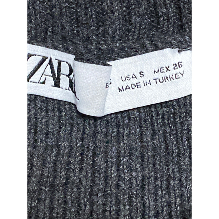 Zara Women's Gray Black Button Up Long Sleeve Knit Crop Cardigan Sweater Top S