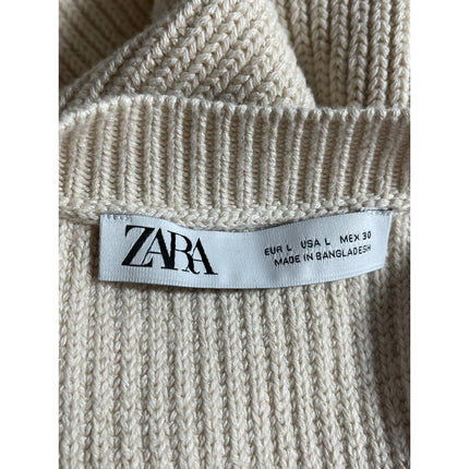 Zara Women's Beige Ribbed Knit V Neck Sleeveless Vest Sweater Tank Top Size L