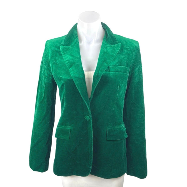 Women's Green Velvet Velour Notched Collar Single Breasted Blazer Coat Jacket M