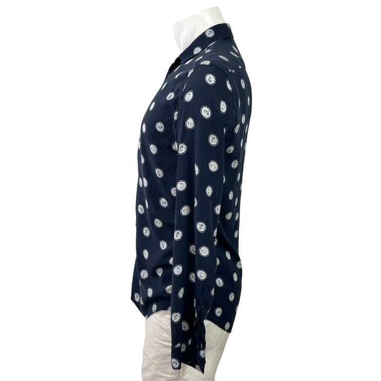 Zara Men's Navy Blue Polka Dots Geometric Long Sleeve Button Down Shirt Top Sp
