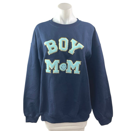 Gildan Boy Mom Women's Blue Crewneck Long Sleeve Sweater Sweatshirt Top Size L