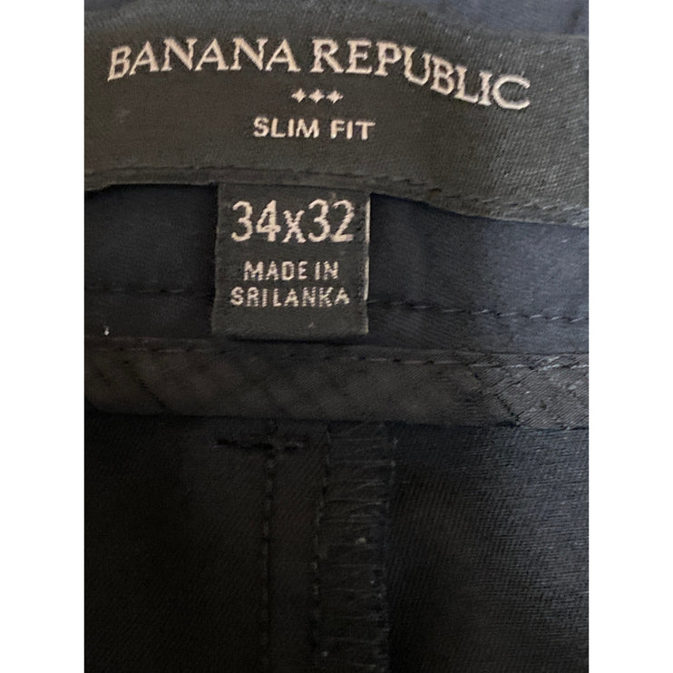 Banana Republic Men's Black High Waaist Slim Trousers Chino Khaki Pants 34x32