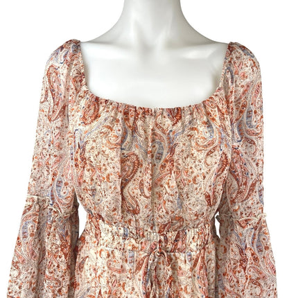 NEW Francesca's Mi Ami Multicolor Paisley Long Bell Sleeve Romper Shorts Size S