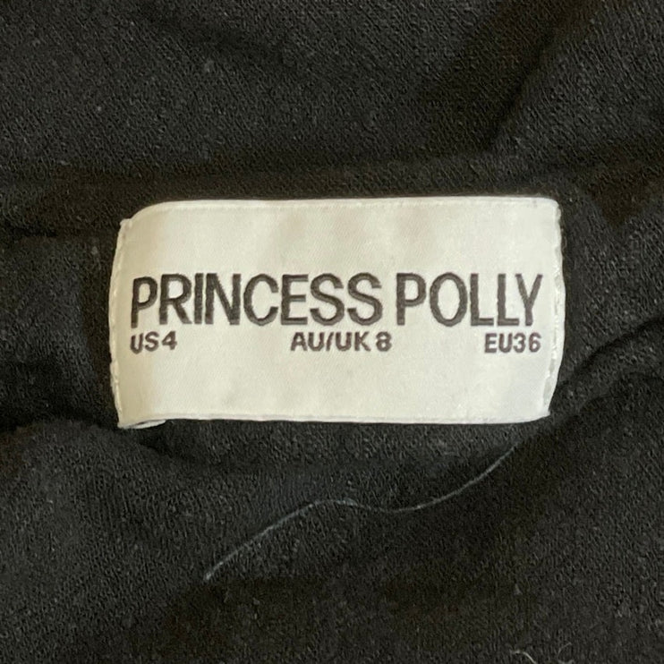 Princess Polly Women's Black Linen High Rise Mini A-Line Straight Pencil Skirt 4