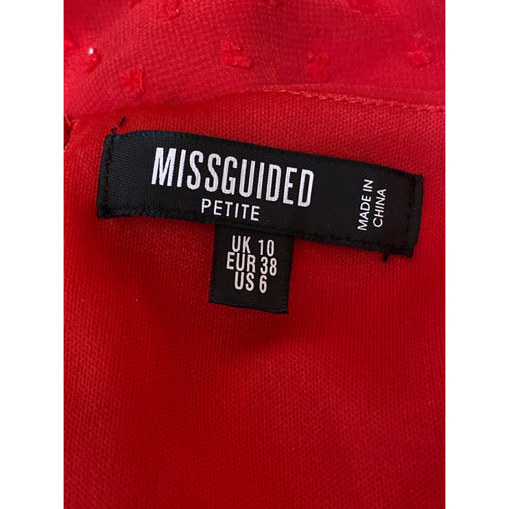 Missguided Petite Red Short Puff Sleeve Sweetheart A Line Mini Dress Size 6