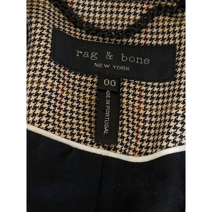 Rag & Bone Rona Women's Tan Wool Houndstooth Long Sleeve Blazer Coat Jacket 0