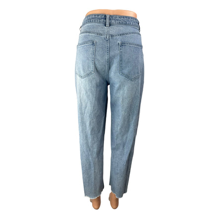 Something Navy Blue Raw Hem High Waisted Straight Leg Denim Jeans Pants Size 10