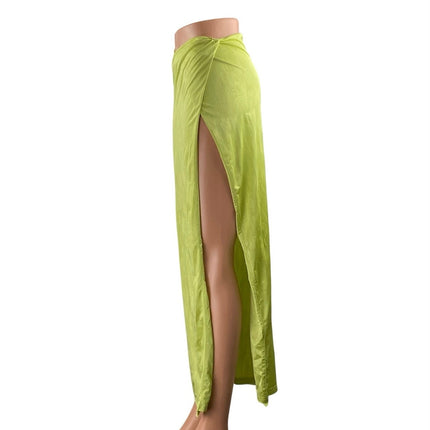 Superdown Green Silk Satin High Waisted Side Slit Pencil Slip Maxi Skirt Size XS