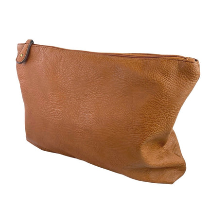 Free People Women's Brown Vegan Faux Leather Zip Closure Clutch Pouch Hand Bag