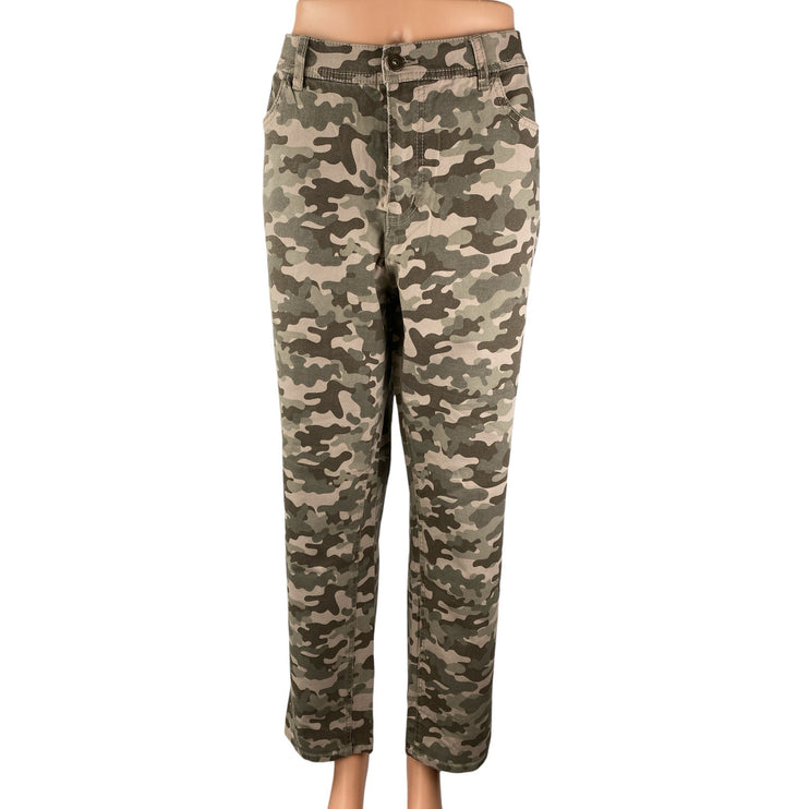 D&Co Denim & Co Women's Green Camo Army Military Straight Denim Jeans Size 14