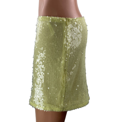 Peppermayo Women's Lime Green High Waist Sequin Sparkle Bodycon Mini Skirts Sz 6