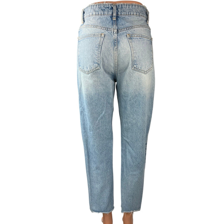 Zara Women's Blue Light Wash High Waisted Straight Cropped Denim Jeans Size 4