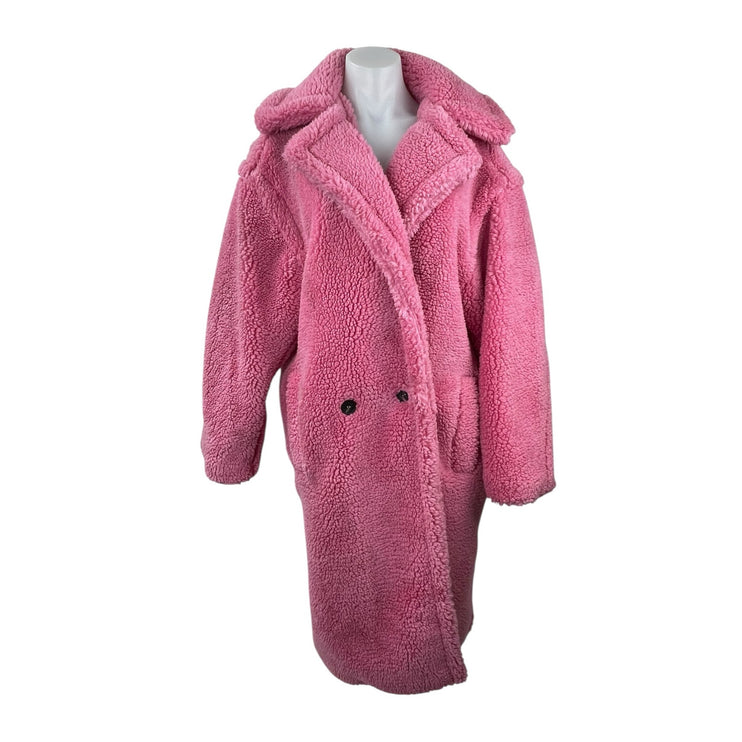 NEW Nasty Gal Pink Oversized Faux Fur Notched Collar Long Sleeve Coat Jacket M