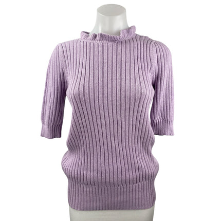 Ann Taylor LOFT Purple Lilac Half Sleeve Ribbed Knit Ruffle Sweater Top Size M