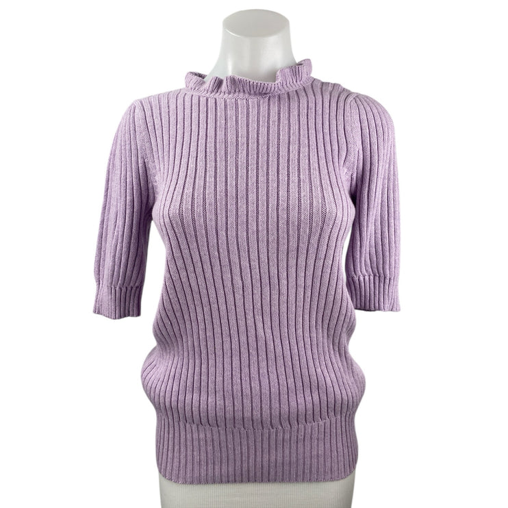Ann Taylor LOFT Purple Lilac Half Sleeve Ribbed Knit Ruffle Sweater Top Size M