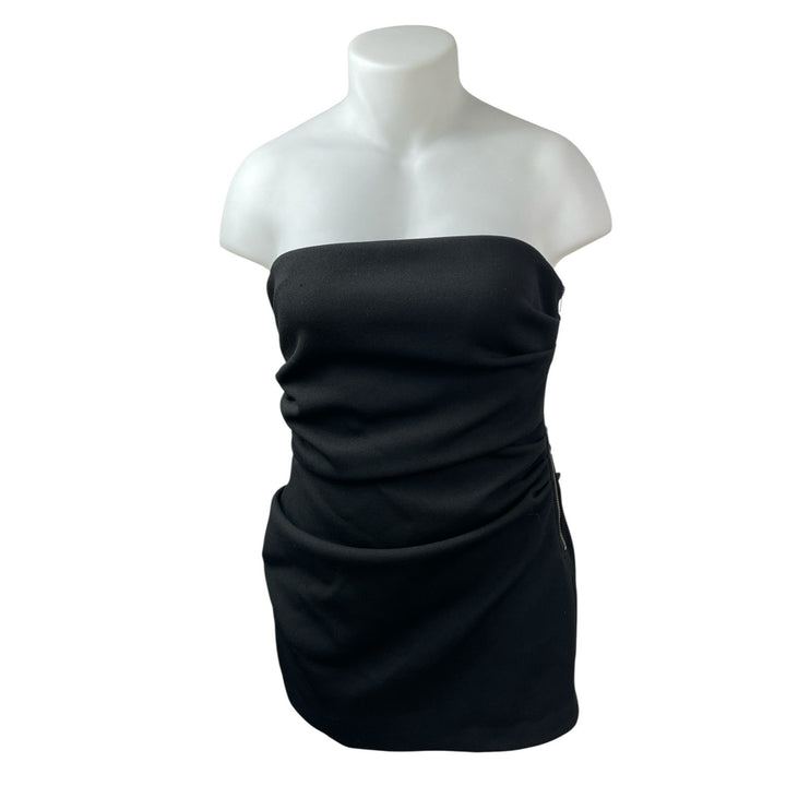 Misha Womens Black Ruched Sleeveless Side Zip Tube Bandeau Mini Bodycon Dress 12