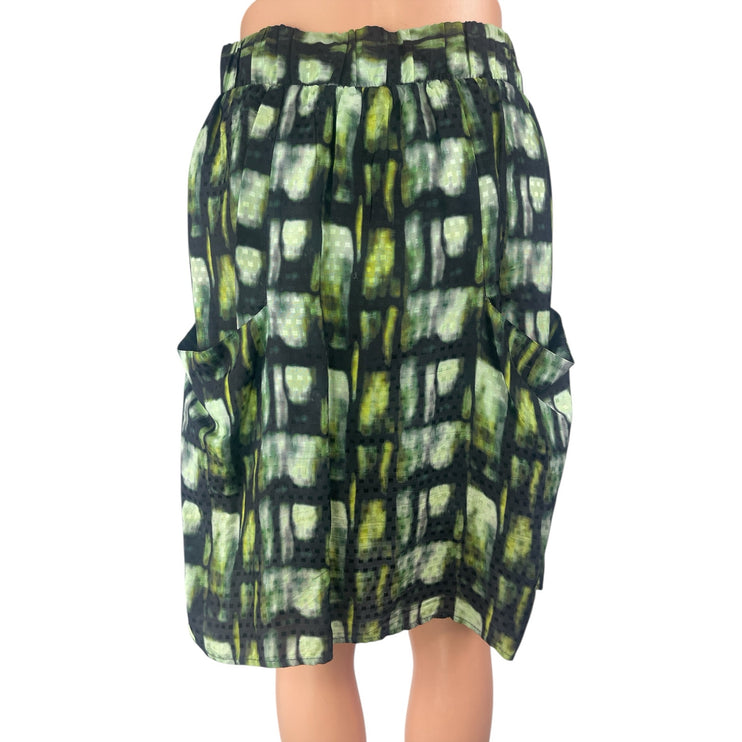 Mina Stone Green Abstract Print High Rise Knee Length Straight Pencil Skirt Sz S