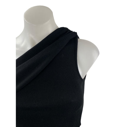 The Range Women's Black One Shoulder Ribbed Knit Sleeveless Blouse Top Size XS