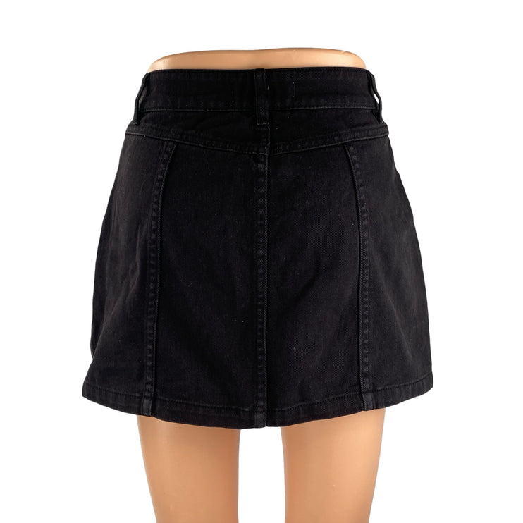 Pacsun Women's Black High Rise Full Zip Mini Flare A-Line Denim Jeans Skirt 23