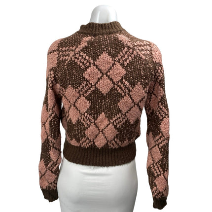 Coco + Jaimeson Brown Pink Argyle Long Sleeve Mock Neck Sweater Top Size S