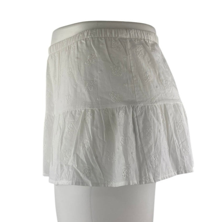 NEW Edikted White Floral Eyelet Embroidered Low Waist Mini Flared A-Line Skirt L