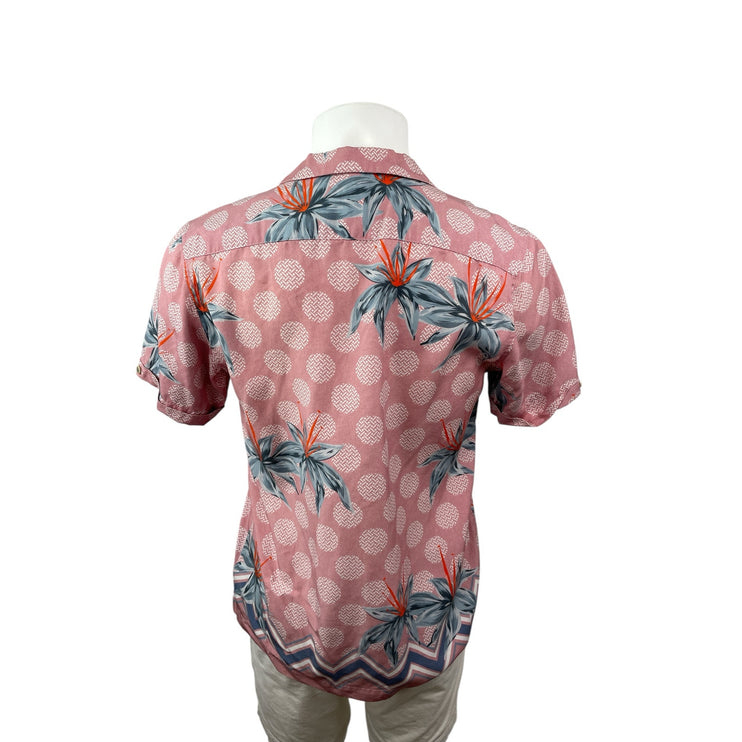 Ted Baker Men's Red Floral Polka Dots Short Sleeve Button Down Shirt Top Size M