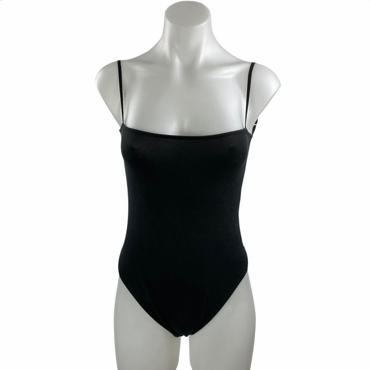 Areyouami Women's Black Sleeveless Cami Adjustable Square Neck Bodysuit Top Sz M
