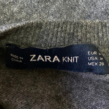 Zara Knit Women's Gray 100% Cashmere Long Sleeve Crew Neck Sweater Top Size M