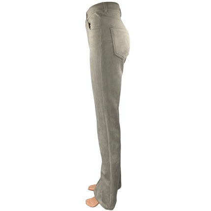 Zara Cream Beige Faux Suede Split Hem High Waist Flared Bootcut Trousers Pants 0