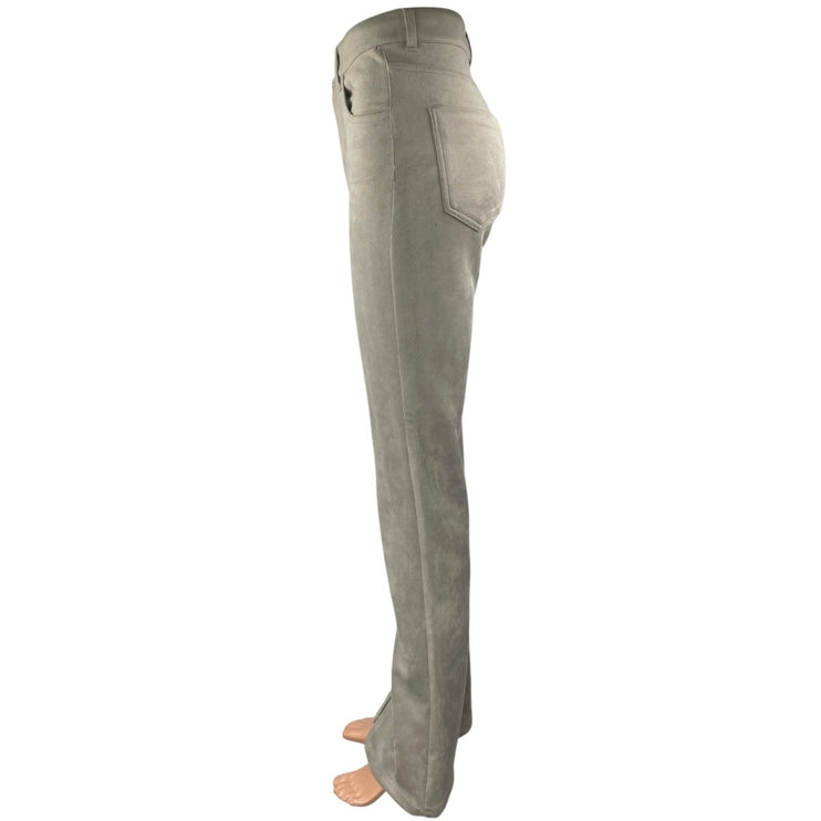 Zara Cream Beige Faux Suede Split Hem High Waist Flared Bootcut Trousers Pants 0