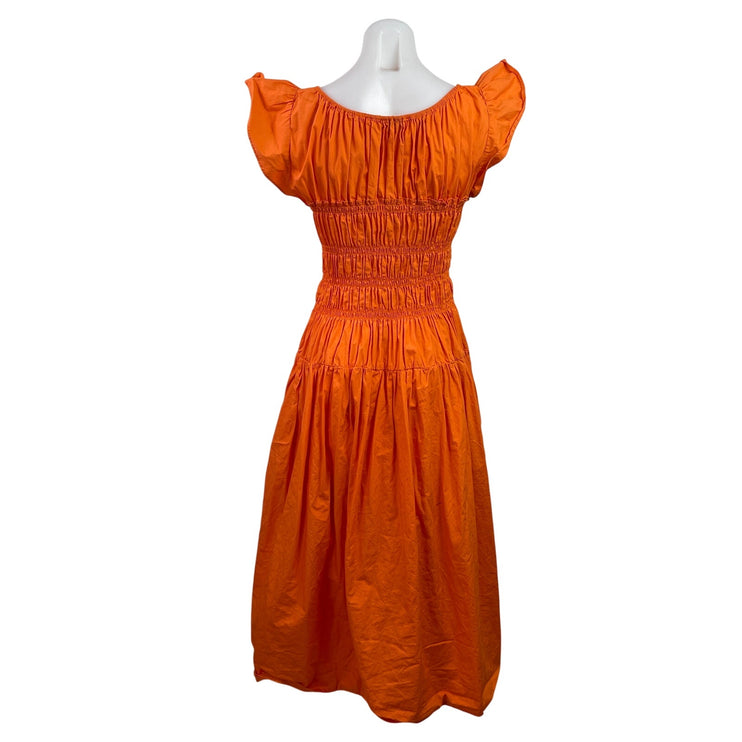 Moon River Womens Orange Smocked Short Flutter Sleeve Mini A-Line Dress Size L
