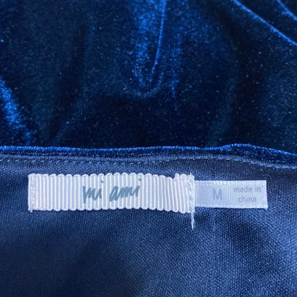 Mi Ami Women's Blue Floral Velvet Velour High Waist Zipper Mini A-Line Skirt M