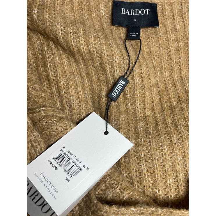 NEW Bardot Rhia Brown Wool Off Shoulder Long Sleeve Knit Midi Sweater Dress Sz M