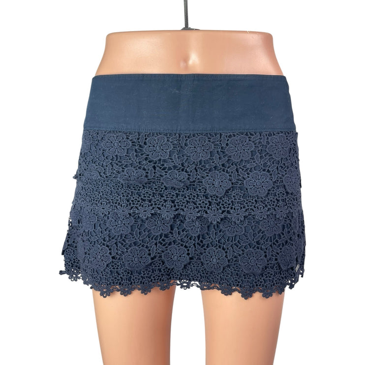 Abercrombie & Fitch Navy Blue Floral Lace Mid Waist Straight Mini Skirt Size S