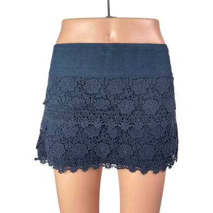 Abercrombie & Fitch Navy Blue Floral Lace Mid Waist Straight Mini Skirt Size S