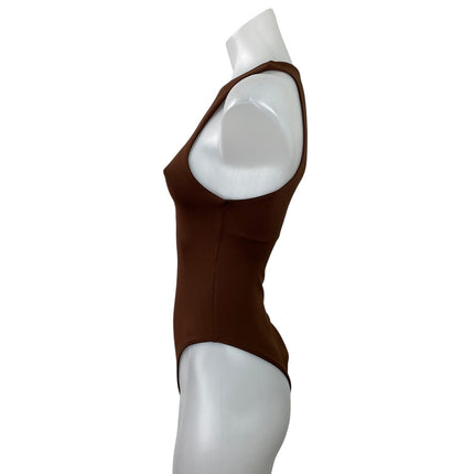 Zara Womens Brown Seamless Sleeveess Racerback Stretch Bodysuit Tank Top Size S