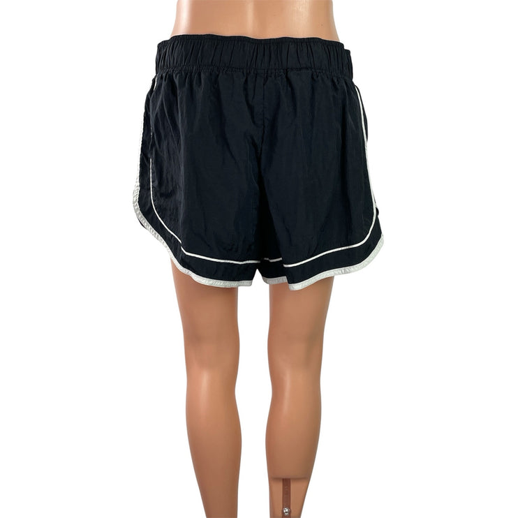Free People Varsity Blues Women's Black White Elastic Waist Athletic Shorts Sz L