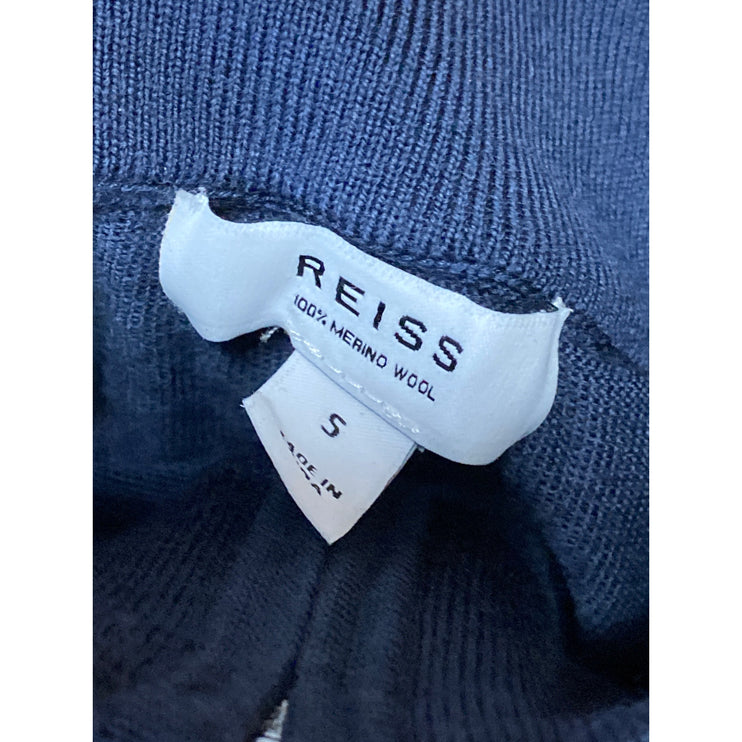 Reiss Men's Blue Wool Turtleneck Long Sleeve 1/4 Zip Sweatshirt Sweater Top S