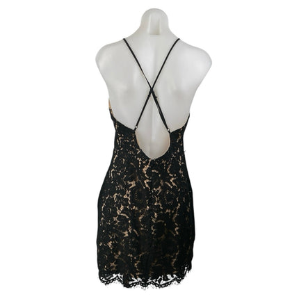 ASTR The Label Black Beige Lace Sleeveless High Neck Mini Sheath Dress Size L
