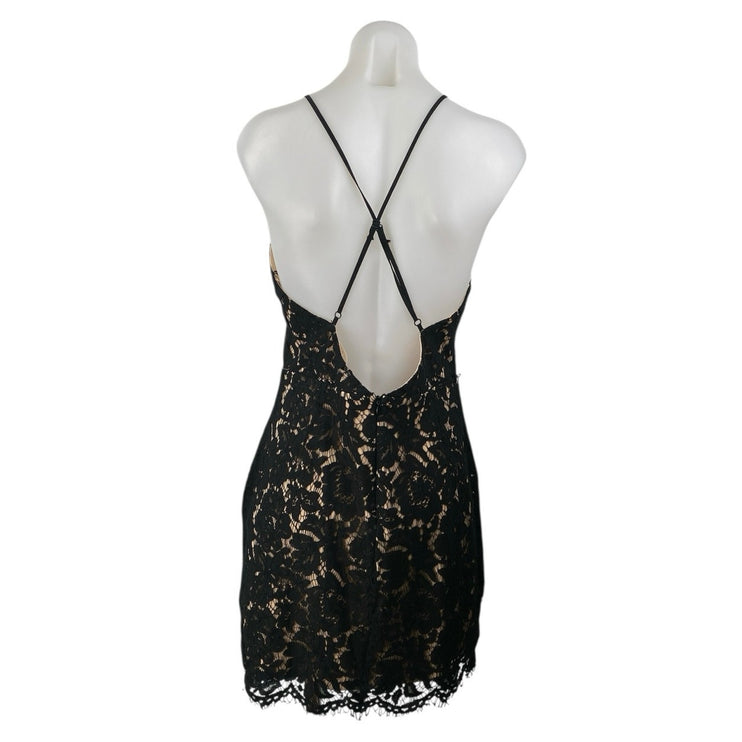 ASTR The Label Black Beige Lace Sleeveless High Neck Mini Sheath Dress Size L