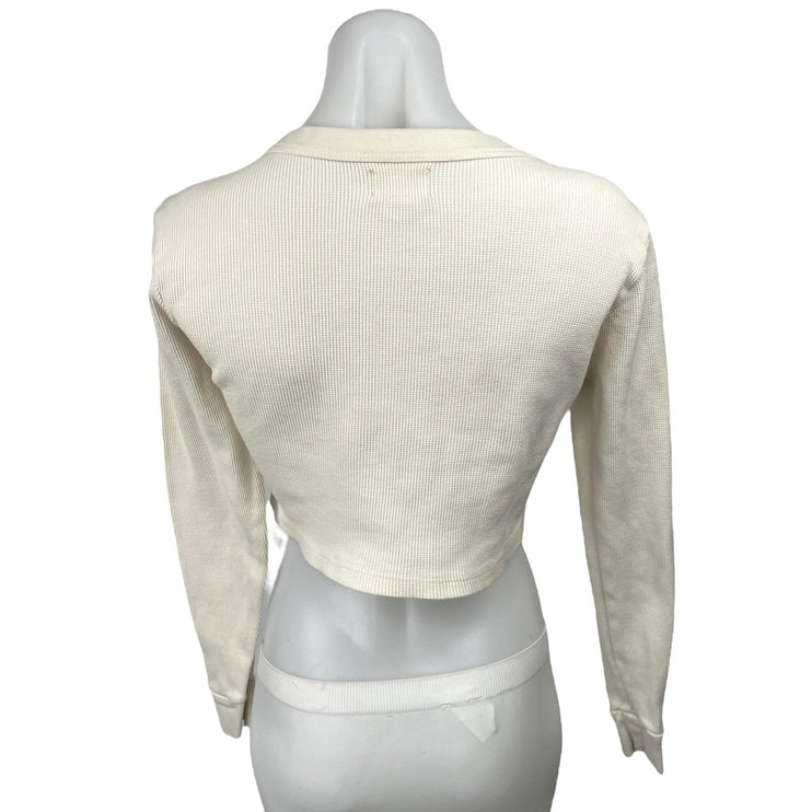 Mate White Knit Crew Neck Long Sleeve Pullover Crop Sweatshirt Sweater Top Sz M