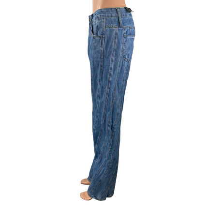 NEW Fashion Nova Women's Blue Seam Detail High Rise Straight Denim Jeans Pants 7