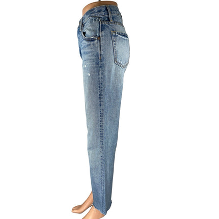 GRLFRND Women's Blue High Waisted Straight Leg Distressed Denim Jeans Size 24