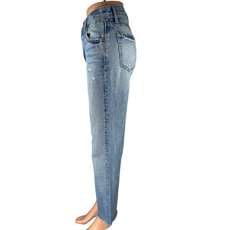 GRLFRND Women's Blue High Waisted Straight Leg Distressed Denim Jeans Size 24