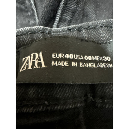Zara Black Mid Rise Flared Bootcut Bell Bottom Frayed Cropped Denim Jeans Size 8